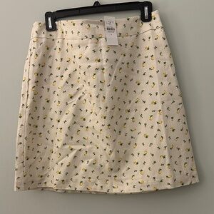 LOFT White and Yellow Floral A-Line Skirt